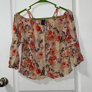 Floral Print With Strap And Off Shoulder Long Sleeve Blouse